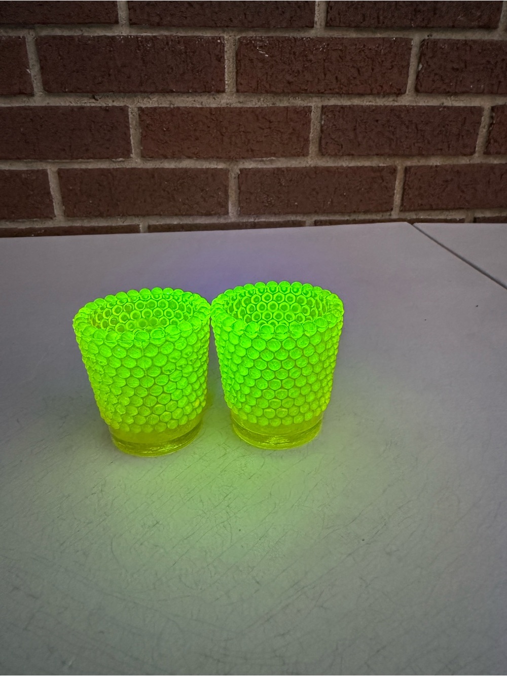 Vtg Small 2-1/2" Bubble/Hobnail Vaseline Votive Candle Holder/ Toothpick Holder